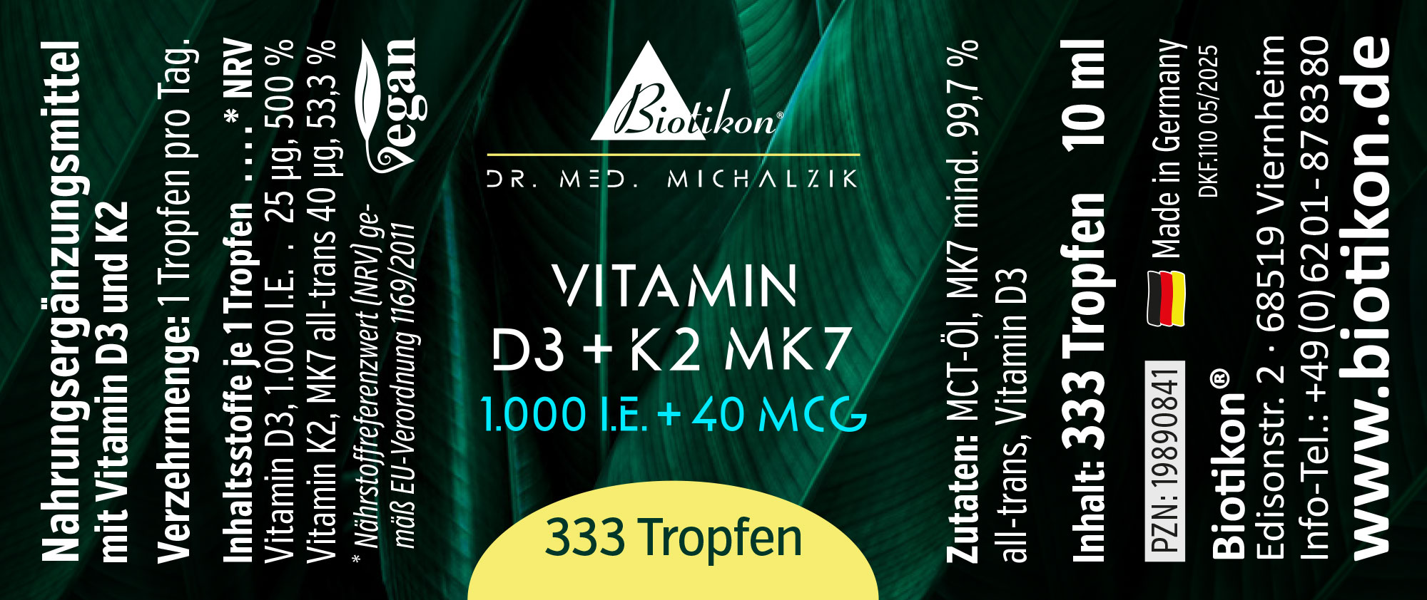 Vitamin D3 + K2 MK7, 1,000 IU + 40 mcg (10 ml)
