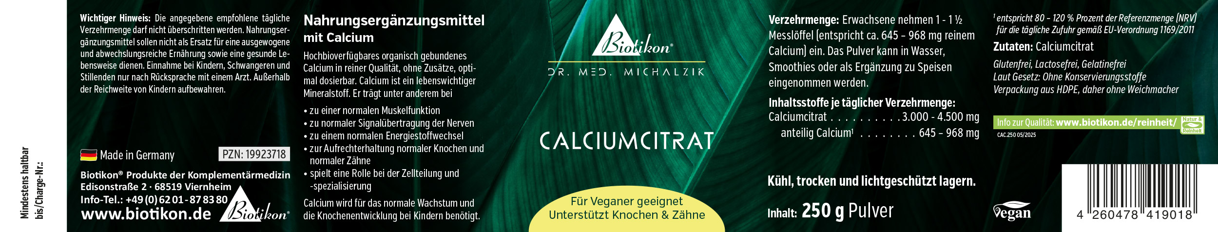 Calcium citrate powder