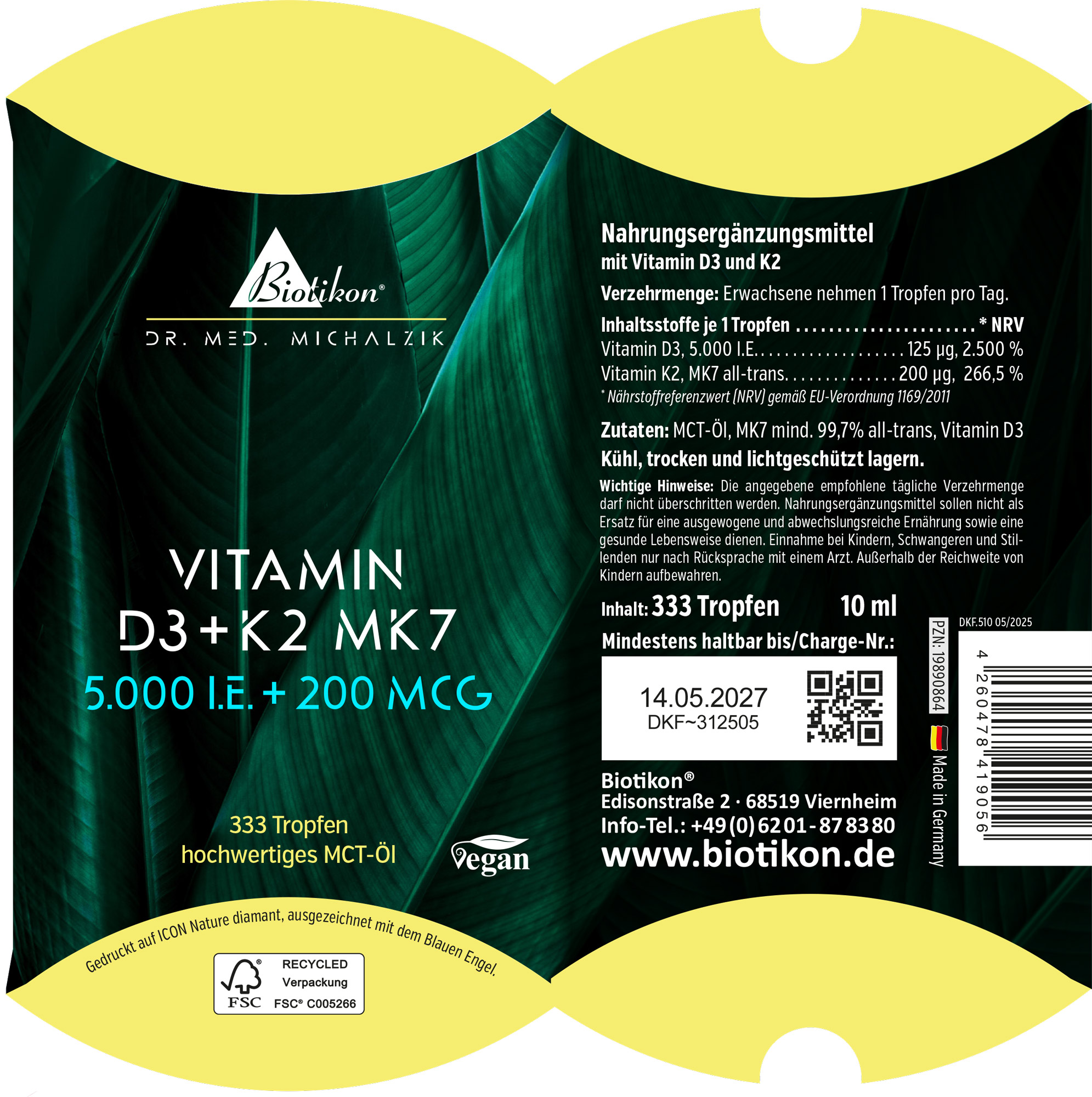 Vitamin D3 + K2 MK7 forte, 5,000 IU + 200 mcg